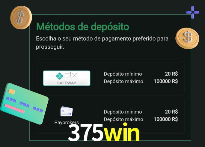 O cassino 375win oferece uma grande variedade de métodos de pagamento